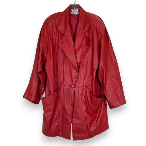 Vintage Jackets & Blazers - Vintage G3 G-III Red Leather Jacket Coat Large 80s